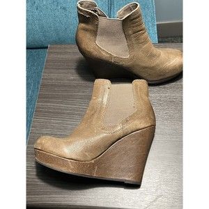 Seychelles Brown Genuine Leather Wedge Booties Boots Shoes Size 7.5 Y2K